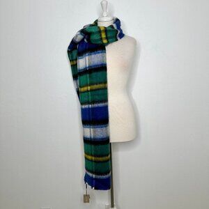 BURBERRY Long Check Wool Mohair Blend Scarf In Plaid 226x35 NEW